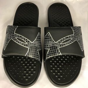 Men’s Under Armour Logo Black Slides NEW sz 11